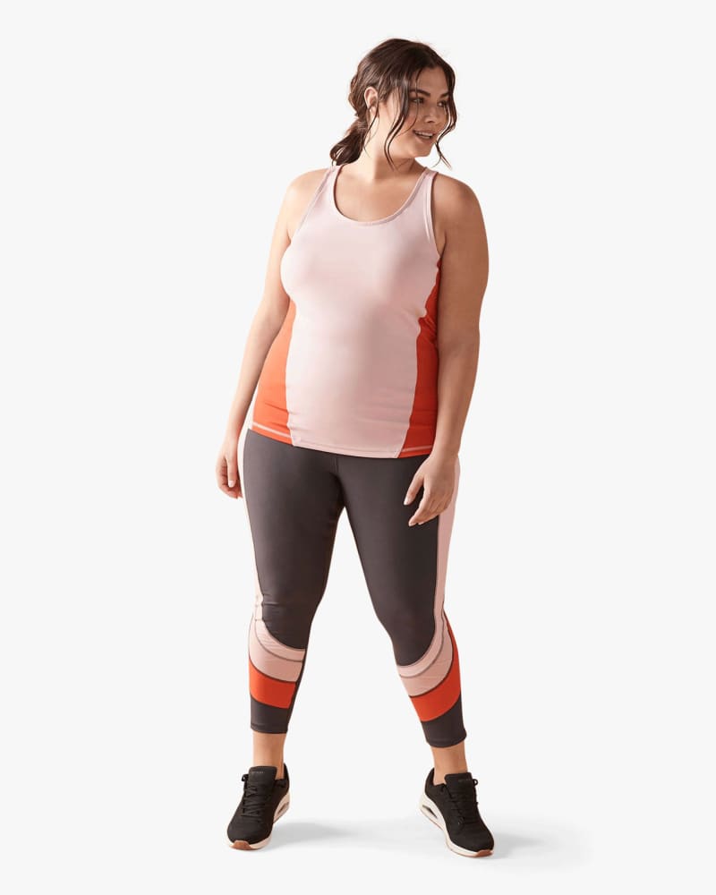 Plus size model wearing Shay Colorblock Tank Top by ActiveZone | Dia&Co | dia_product_style_image_id:124563